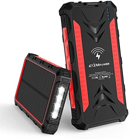 4xem-20,000 maH Wireless Mobile Solar Power Bank / Charger with USB Connection