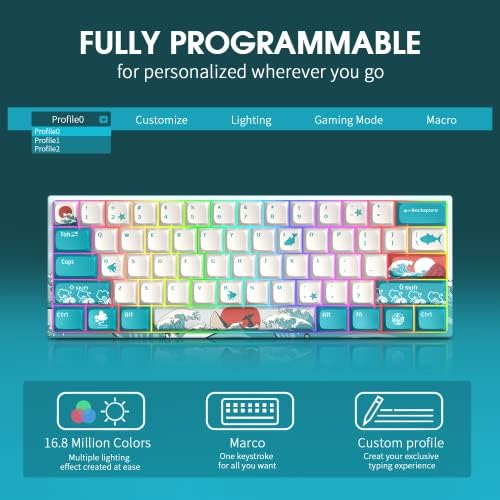 HIGIME XVX M61 60% mehanička tastatura bežična, Ultra-kompaktna 2.4 G punjiva tastatura za igre, RGB ergonomska tastatura sa pozadinskim