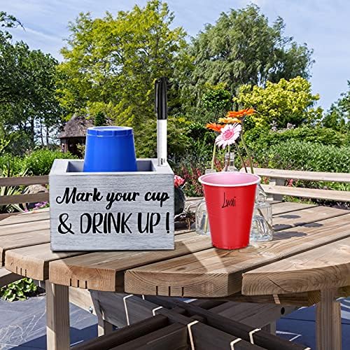 Držač Solo Cupa sa oznakom utora Označite svoju čašu i pijte dispenzer Drveni čaše Organizator seoske kuće rustikalni bar svadbeni