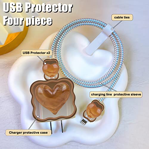 Slatka zaštita kabla za Apple 18W / 20W punjač,3D dizajn mermernih srčanih talasa,Data Line kabl USB poklopac za uštedu žice zaštitnik