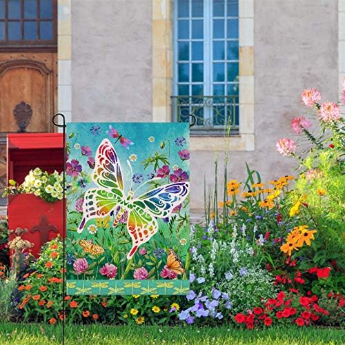 Covido Doma Dekorativna proljetna ljetna baštenska zastava, vintage Dragonfly House Yard Daisy Cvijeće Seoska kuća izvan dobrodošlice,