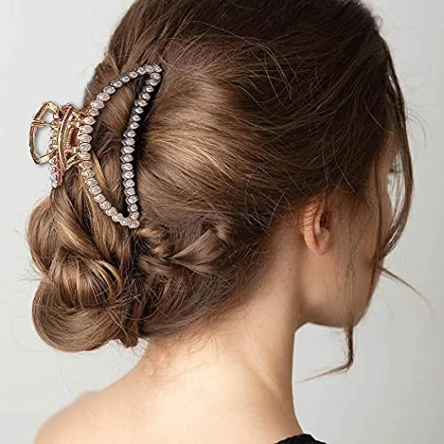Woeoe 2pcs Rhinestone Metal Hair Claw Clips Gold Crystal Hair Claw Clip Pearl Hair Clamps francuski Hair Catch Barrette Strong Hold