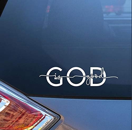 Bog je dobar vjerski hrišćanski bijeli naljepnica za vinil prozor za automobile ili prijenosna računala, 5 1/2 inča