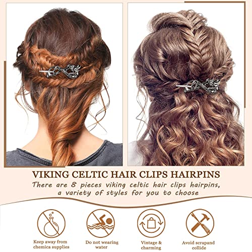 8 kom Viking Celtic hair Clips Vintage, srebrne klizne ukosnice Legura Knot Hair Sticks Viking Metal Hair Barrette, dodatna oprema