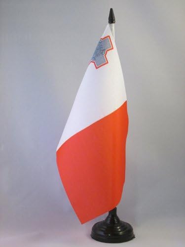 AZ zastava zastava za stolu Malta 5 '' x 8 '' - malteška zastava za stol 21 x 14 cm - crna plastična stick i baza