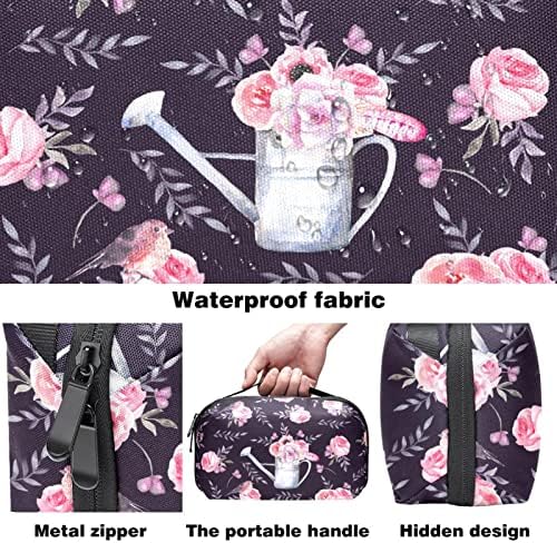 Kozmetička torba za žene, preslatke prostrane vodootporne torbe za šminkanje putne obojene ružičasto cvijeće uzorak Crne toaletne