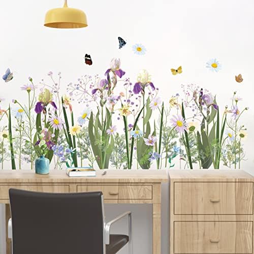 Buiory Creative 3D svježe biljke šareno cvijeće zidna naljepnica uklonjiva zelena trava i leptir zidne naljepnice DIY ruralni cvjetni