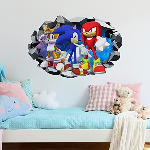 Sonic zidne naljepnice Realistične 3D crtane zidne naljepnice Vinil Sonic Zidni dekor za vrtić Dječji dječji Dnevni boravak Spavaća soba Samoljepljiva zidna ukras Poklon materijal (15,7 x 23,6 inča)