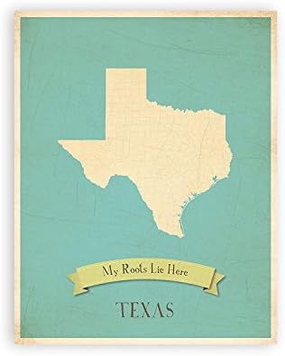 My Roots Texas personalizovana zidna karta 08x10 Inch Print, Kid's Texas Map Wall Art, Dječija Teksaška Vintage državna karta, TX
