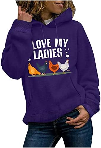 Volim svoje dame dukseve za žene smiješne pileće grafike s dugim rukavima pulover dukserice džepne vrhove