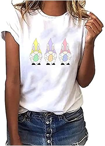 Slatke Gnomes jaja tiskane Uskršnje majice za žene smiješna grafička majica O-izrez kratki rukav ljetni tee vrhovi