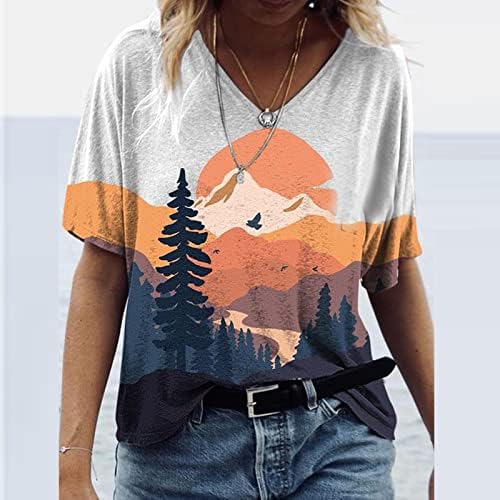 Ljetne bluze za žene Ležerne prilike ispisani srednji rukav V izrez labavi modni odmor majice i vrhovi