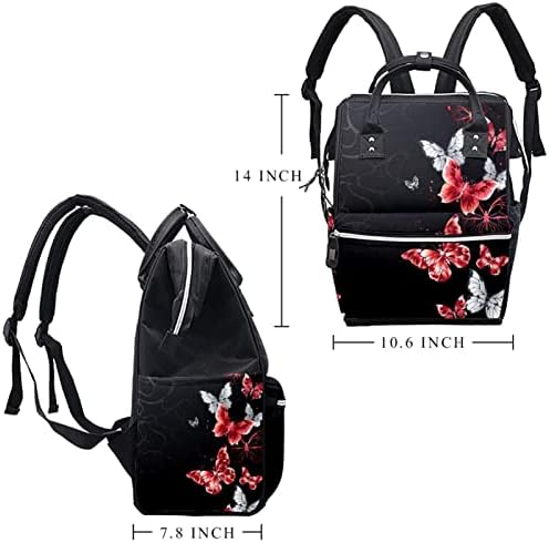 Guerotkr putnički ruksak, vrećica za pelene, ruksak peleneri, crveni bijeli leptiri crni
