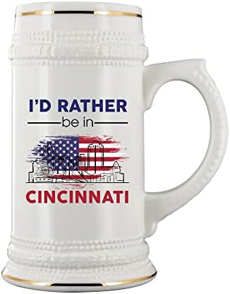ID radije biti u Cincinnatiju Ohio pivo Stein šolja 22oz, kolekcionarna piva Stein krigla, keramički piv krilica Big Grip 22oz