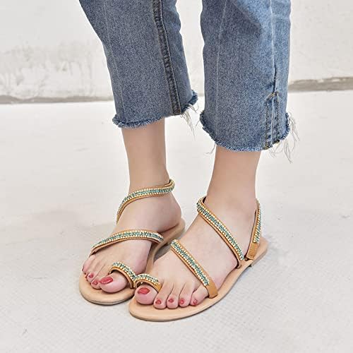 Ženske ljetne sandale Retro stil set za odmor na plaži Toe ravne prozračne sandale od vještačkog dijamanta papuče