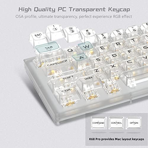 Womier K68 PRO 65% tastatura, vruća zamenljiva mehanička tastatura, 68 tastera kompaktna RGB tastatura za igre sa samostalnim tasterima sa strelicama/kontrolnim tasterima za Windows i Mac - Crystal Switch