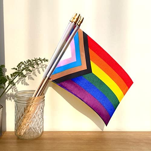 Lovevc Progress Rainbow Pride Stick zastava Set Mali mini ručno zadržane LGBTQ Inkluzivne zastave za parade, Mardi Gras, 5x8 inča,