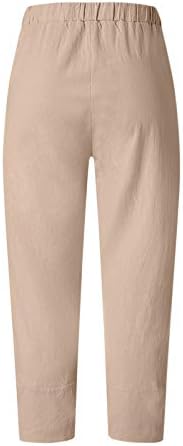 IOPQO široke pantalone za noge za žene pamučne posteljine elastične struice obrezane harem hlače hipi pantalone Duks