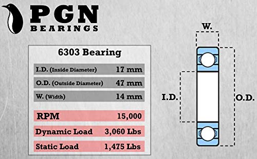 PGN 6303-2RS ležaj - podmazan hromirani čelični kuglični ležajevi - 17x47x14mm ležajevi s gumenim brtvom i visokim RPM podrškom